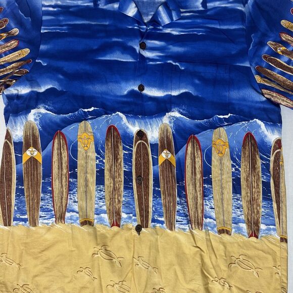 HAWAIIAN RESERVE COLLECTION Men's Blue Surfboard Graphic Button Up Shirt Large - Picture 4 of 8